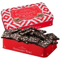 Dark Chocolate Premium Peppermint Bark - 450G Holiday Bark Assorted Squares - Christmas Candy, Sweets Gift Tin, Old Fashioned Holiday Treat For Stocking Stuffer, Party - Made In Turkey