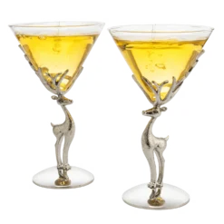 Stag Antler Cocktail Martini Glasses, Set Of 2 - By The Wine Savant, 8oz Elegant Glasses Set For Any Home Bar - Luxury Glass Deer Figurine, Stag Lover Gifts, Nature Lover Gifts (Martini / Champagne)
