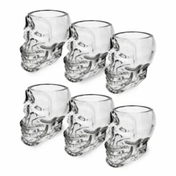 Skull Shot Glasses Set Of 6 By The Wine Savant - 3oz Skull Glasses 3" H - Goth Gifts, Skull Gifts, Skull Decor, Skeleton Decor, Skull Shaped Glasses, Perfect For Halloween Themed Parties! -Refined Spirits Store emptyskullglasses