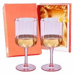 Flower Vintage Wine Glassware - Set Of 2-13 Oz Colorful Cocktail, Martini & Champagne Glasses, Prosecco, Mimosa Glasses Set, Cocktail Glass Set, Bar Glassware Luster Glasses 7" X 3" (Pink)