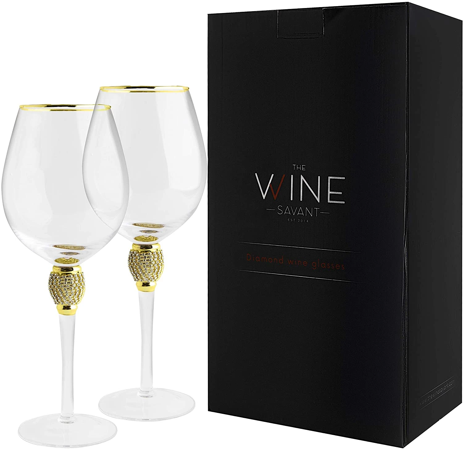 The Wine Savant Large Diamond Wine Glasses, Gold Rim Rhinestone Diamond Glasses - Wedding Glasses - 15 Ounce, Premium Designed Wine Glasses For Spirits And Wine, Gift Boxed (2, Clear) 4 The Wine Savant Large Diamond Wine Glasses, Gold Rim Rhinestone Diamond Glasses - Wedding Glasses - 15 Ounce, Premium Designed Wine Glasses For Spirits And Wine, Gift Boxed (2, Clear) - Image 4