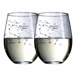 Set Of 2 Zodiac Sign Wine Glasses With 2 Wooden Coasters By The Wine Savant - Astrology Drinking Glass Set With Etched Constellation Tumblers For Juice, Water Home Bar Horoscope Gifts 18oz (Gemini)