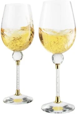 The Wine Savant Rhinestone DIAMOND Studded Wine Glasses 16 Ounces Set Of 2 10-inches Tall, Gold And Laser Cut Sparkling Wine Wedding Glasses, Elegant Crystal - For Everyday, Weddings, Parties -Refined Spirits Store gl3