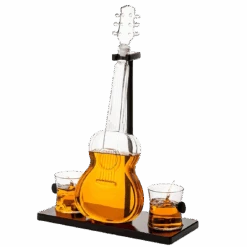 Guitar Whiskey & Wine Decanter & Mahogany Base - The Wine Savant 1000 ML Glass Decanter With 2 10oz Glasses 14" For Whiskey Music Lover & Guitar Player Gifts Musician Music Lovers