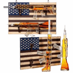 2 Gun Whiskey Decanters Set AR15 And AK47 Gun Decanter 1000ml American Flag Wall Rack By The Wine Savant - Veteran Gifts, Gun Lover Gifts, Tik Tok Gun Decanter, Military Gifts