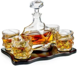 The Wine Savant Wine And Whiskey Mountain Decanter With 4 Glasses And Wood Tray 750 ML 9 The Wine Savant Wine And Whiskey Mountain Decanter With 4 Glasses And Wood Tray 750 ML -Refined Spirits Store ice2