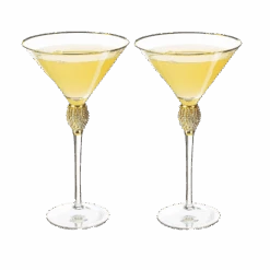 Diamond Collection 2 Piece Stemmed Martini Set - Rhinestone For Drinking Martinis, Manhattans, Vodka, Gin, Cocktails Gold Accent Cocktail Glasses, Perfect For Any Bar Or Party 10oz - Swarovski Style