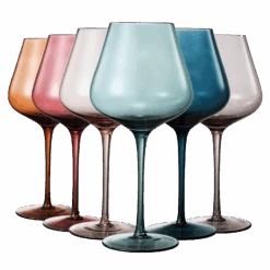 Colored Crystal Wine Glass Set Of 6, Gift For Hosting, Her, Wife, Mom Friend - Large 20 Oz Glasses, Unique Italian Style Tall Drinkware - Red & White, Dinner, Color Beautiful Glassware - (Pastel)