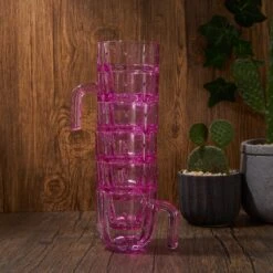 Cactus Stackable Glasses, Stacktus Gifts, Set Of 6-10 Oz Cactus Shape Glasses With Handles Pink Glass Blown Figurines Plant Decorations For Parties 3.5" H 5" W - Copyright Design, Patent Pending -Refined Spirits Store lifestyle1 7