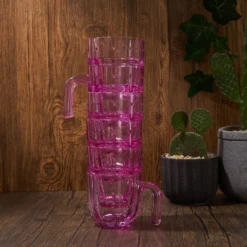 Cactus Stackable Glasses, Stacktus Gifts, Set Of 6-10 Oz Cactus Shape Glasses With Handles Pink Glass Blown Figurines Plant Decorations For Parties 3.5" H 5" W - Copyright Design, Patent Pending -Refined Spirits Store lifestyle1 7 scaled