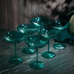 The Wine Savant Colored Vintage Glass Coupes 12oz Colorful Cocktail, Martini & Champagne Glasses, Prosecco, Mimosa Glasses Set, Cocktail Glass Set, Bar Glassware Luster Glasses, Modern (6, Teal) -Refined Spirits Store lifestyle 16