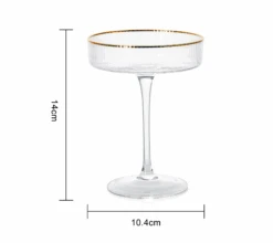 Ribbed Coupe Cocktail Glasses With Gold Rim 8 Oz | Set Of 4 | Classic Manhattan Glasses For Cocktails, Champagne Coupe, Ripple Coupe Glasses, Art Deco Gatsby Vintage, Crystal With Stems -Refined Spirits Store mmmhnbvg