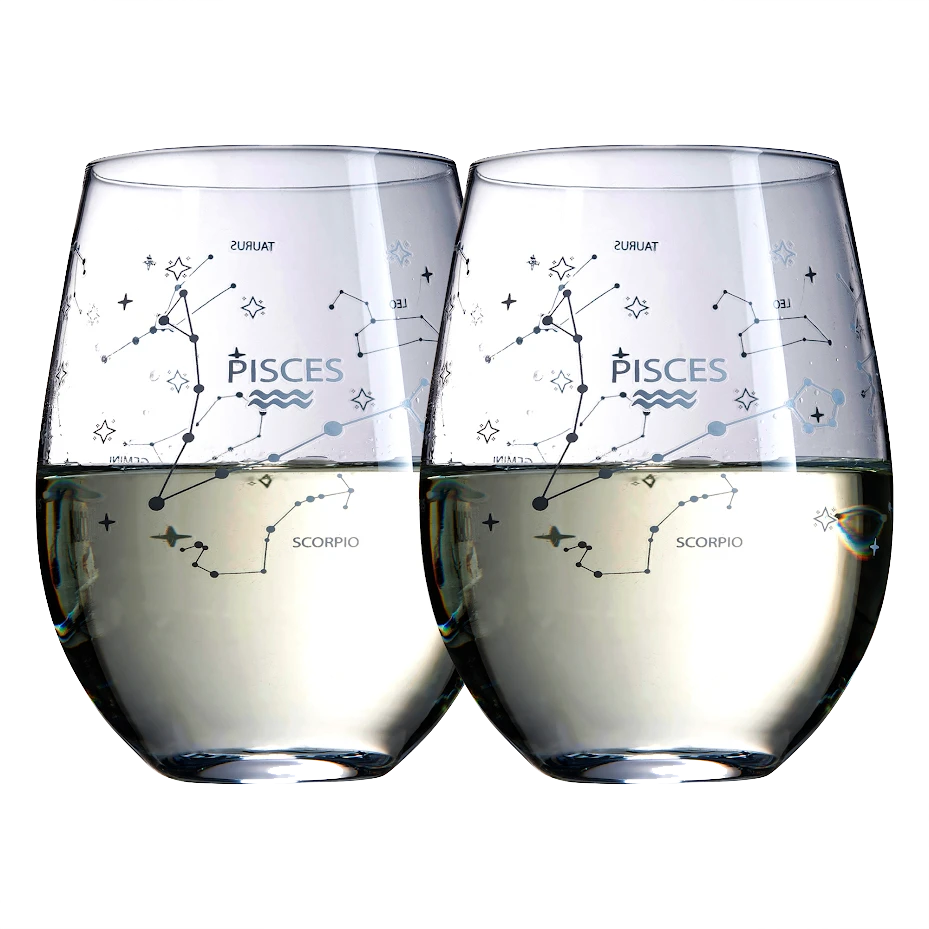 Set Of 2 Zodiac Sign Wine Glasses With 2 Wooden Coasters By The Wine Savant - Astrology Drinking Glass Set With Etched Constellation Tumblers For Juice, Water Home Bar Horoscope Gifts 18oz (Pisces) 1 Set Of 2 Zodiac Sign Wine Glasses With 2 Wooden Coasters By The Wine Savant - Astrology Drinking Glass Set With Etched Constellation Tumblers For Juice, Water Home Bar Horoscope Gifts 18oz (Pisces)