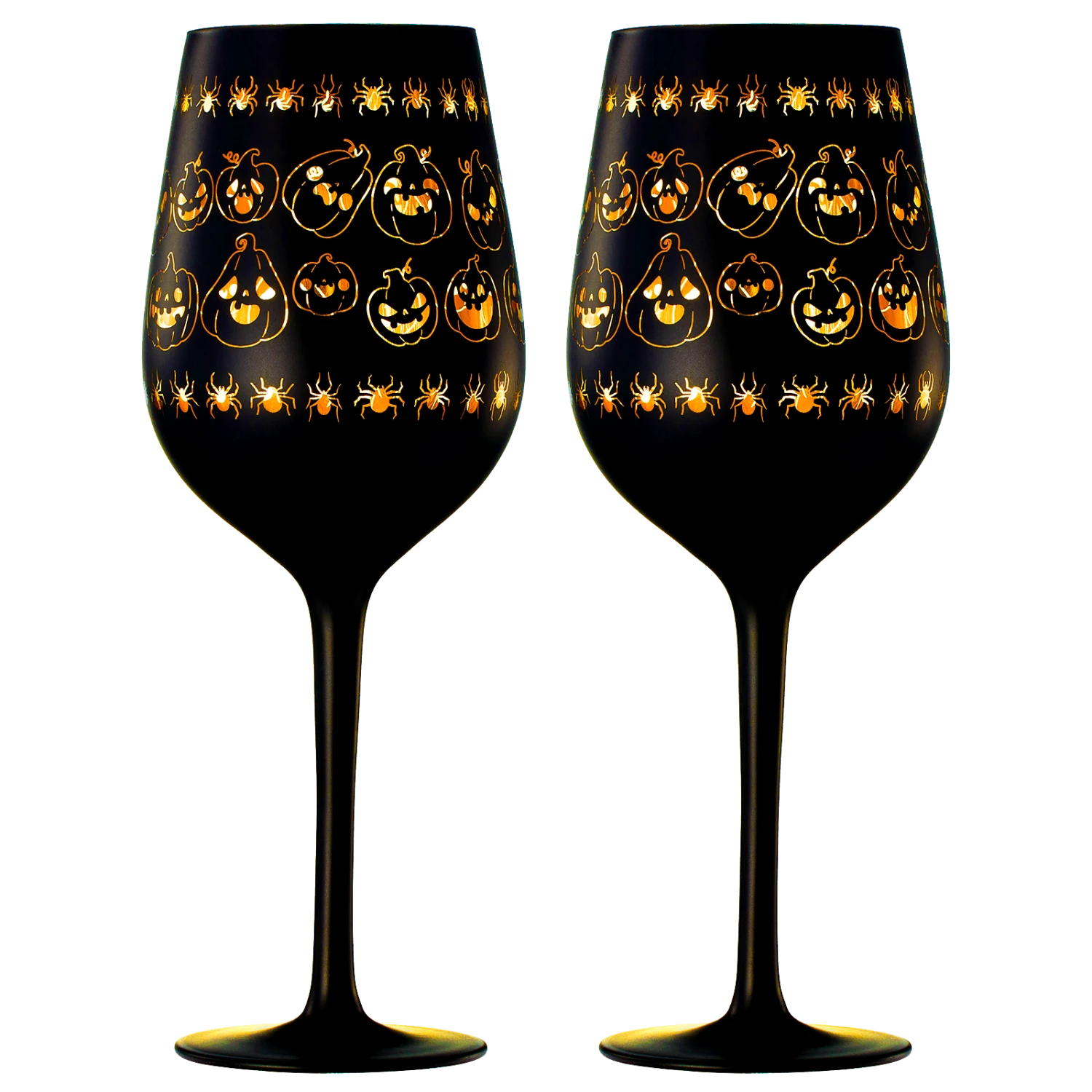 Crystal Halloween Stemmed Wine Glasses - Set Of 2 - Pumpkin Themed Vibrant Black & Gold Spooky Ghost Pattern Frosted Glass, Perfect For Themed Gothic Parties Trick Or Treat Gifts For Him Her (14 OZ) 1 Crystal Halloween Stemmed Wine Glasses - Set Of 2 - Pumpkin Themed Vibrant Black & Gold Spooky Ghost Pattern Frosted Glass, Perfect For Themed Gothic Parties Trick Or Treat Gifts For Him Her (14 OZ)