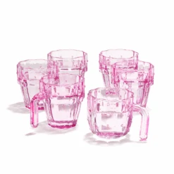 Cactus Stackable Glasses, Stacktus Gifts, Set Of 6-10 Oz Cactus Shape Glasses With Handles Pink Glass Blown Figurines Plant Decorations For Parties 3.5" H 5" W - Copyright Design, Patent Pending -Refined Spirits Store reswnjswrtyghnj