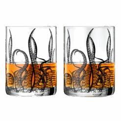 Octopus Tentacle Whiskey Glassware | Set Of 2 | 9 OZ Handmade Craft Beer, Cocktail, Water, Bar Rock Glass - Kraken Tumbler Gift Set, Old Fashioned Rocks Glasses, Antique Design Extraordinary Detail