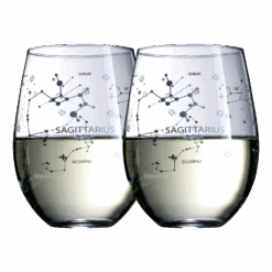 Set Of 2 Zodiac Sign Wine Glasses With 2 Wooden Coasters By The Wine Savant - Astrology Drinking Glass Set With Etched Constellation Tumblers For Juice, Home Bar Horoscope Gifts 18oz (Sagittarius)