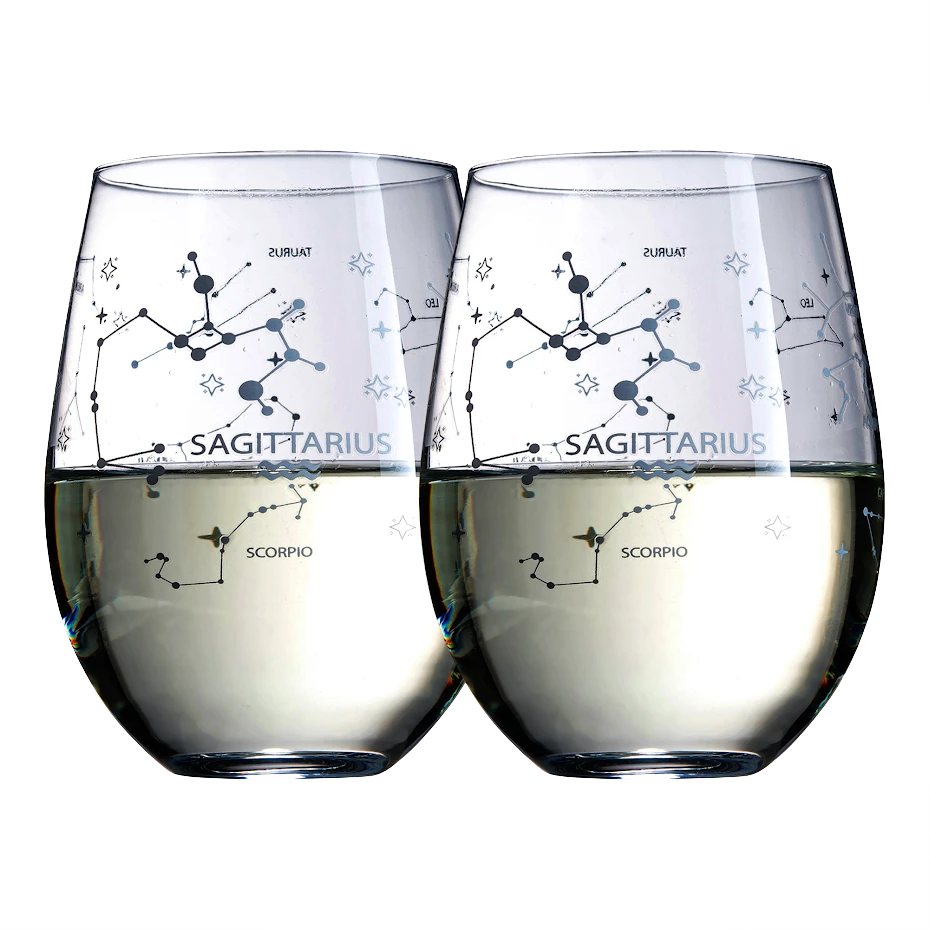 Set Of 2 Zodiac Sign Wine Glasses With 2 Wooden Coasters By The Wine Savant - Astrology Drinking Glass Set With Etched Constellation Tumblers For Juice, Home Bar Horoscope Gifts 18oz (Sagittarius) 1 Set Of 2 Zodiac Sign Wine Glasses With 2 Wooden Coasters By The Wine Savant - Astrology Drinking Glass Set With Etched Constellation Tumblers For Juice, Home Bar Horoscope Gifts 18oz (Sagittarius)