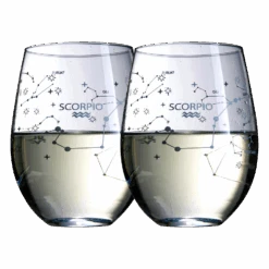 Set Of 2 Zodiac Sign Wine Glasses With 2 Wooden Coasters By The Wine Savant - Astrology Drinking Glass Set With Etched Constellation Tumblers For Juice, Water Home Bar Horoscope Gifts 18oz (Scorpio)