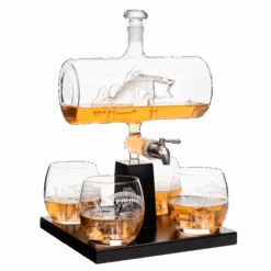 Bass Fish Wine & Whiskey Decanter Set 1100ml By The Wine Savant With 4 Bass Whiskey Glasses, Fishing Gifts, Fisherman Gifts, Boating Gifts, Drink Dispenser Scotch, Bourbon,Gifts For Dad
