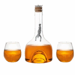 Shark Wine & Whiskey Decanter & Glasses Set By The Wine Savant - 1000ml Shark Decanter With 2 10oz Glasses - Shark Figurine, Aquatic Home Decor, Whiskey Gifts For Sea Lovers, Nautical Gifts, Gift Set