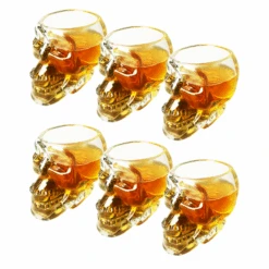Skull Shot Glasses Set Of 6 By The Wine Savant - 3oz Skull Glasses 3" H - Goth Gifts, Skull Gifts, Skull Decor, Skeleton Decor, Skull Shaped Glasses, Perfect For Halloween Themed Parties! -Refined Spirits Store skullglasses 1