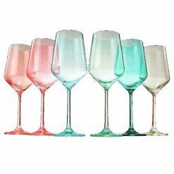 Colored Crystal Wine Glass Set Of 6, Gift For Mothers Day, Her, Wife, Mom Friend - Large 12 Oz Glasses, Unique Italian Style Tall Drinkware - Red & White, Dinner, Beautiful Glassware - (Summer)