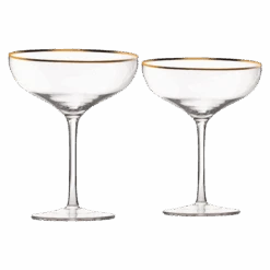 The Wine Savant Colored Crystal Gilded Rim Coupe Glass, Large 9oz Cocktail & Champagne Glasses 2-Set Vibrant Color Short Gold Vintage Tumblers, No Stem Margarita, Glassware Gift Idea (Gold Rimmed)