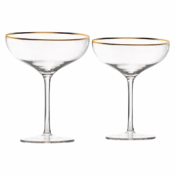 The Wine Savant Colored Crystal Gilded Rim Coupe Glass, Large 9oz Cocktail & Champagne Glasses 2-Set Vibrant Color Short Gold Vintage Tumblers, No Stem Margarita, Glassware Gift Idea (Gold Rimmed)