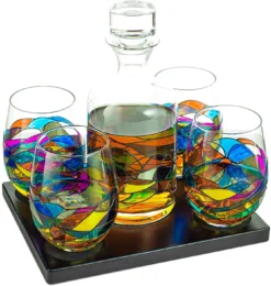 Artisanal Hand Painted Glassware Gift For Mom, Wife, Friend - Artisanal Barcelona Hand Painted Whiskey & Wine Decanter Set, Rennesance Romantic Stain-glassed Windows Glasses - Mothers Day 7 Artisanal Hand Painted Glassware Gift For Mom, Wife, Friend - Artisanal Barcelona Hand Painted Whiskey & Wine Decanter Set, Rennesance Romantic Stain-glassed Windows Glasses - Mothers Day -Refined Spirits Store stain3