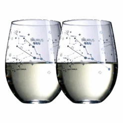 Set Of 2 Zodiac Sign Wine Glasses With 2 Wooden Coasters By The Wine Savant - Astrology Drinking Glass Set With Etched Constellation Tumblers For Juice, Water Home Bar Horoscope Gifts 18oz (Taurus)