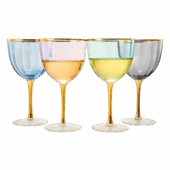 Art Deco Colored Crystal Wine Glass Set Of 4, Large 18oz Stemmed Glasses Vibrant Vintage Glasses For White & Red, Water, Margarita Glasses, Gift Idea, Color Glassware - Gilded Rim And Gold Stem