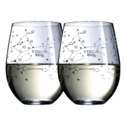 Set Of 2 Zodiac Sign Wine Glasses With 2 Wooden Coasters By The Wine Savant - Astrology Drinking Glass Set With Etched Constellation Tumblers For Juice, Water Home Bar Horoscope Gifts 18oz (Virgo)