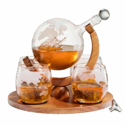 Etched World Decanter Whiskey Globe - The Wine Savant Whiskey Gift Set Globe Decanter 750 Ml With Antique Ship, Whiskey Stones And 4 World Map 10oz Glasses, Great Gift - Alcohol Related Gift, HOME BAR