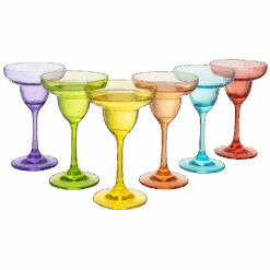 The Wine Savant Hand Blown Colorful Margarita & Martini Glass (Set Of 6) – Fancy 7.4oz Luxury Hand Blown For Cocktails, Water, Wine, Juice, & Champagne Glasses Cinco De Mayo Large Party, Set Of 6