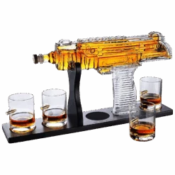 Uzi Submachine Gun Whiskey Gun Decanter And 4 Liquor Glasses - Tik Tok Gun Decanter & Glass Set - Gun Gifts For Men - Whiskey Decanter Set - Bourbon & Scotch Decanter - Firearm Shooting Gifts For Dad